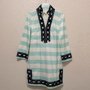 Sail To Sable Aruba Blue White Cheers To Chic Long Sleeve Tunic Dress Size Small